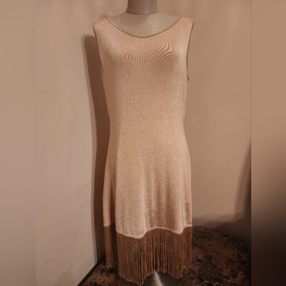 Together • Vintage 90's "Flapper-style" Gold Dress With Bottom Fringe. Sz Med.